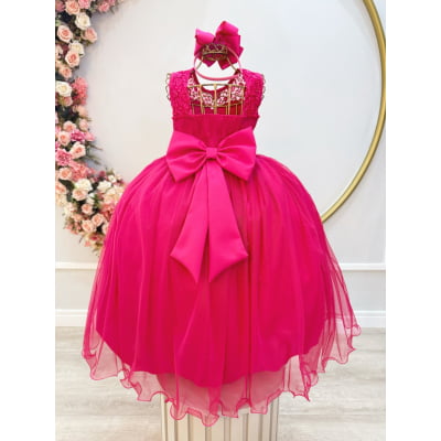 Vestido Infantil Longo Pink C/ Renda Casamentos Festas
