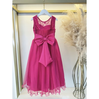 Vestido Infantil Longo Pink C/ Renda Casamentos Festas