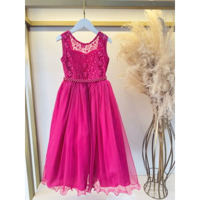 Vestido Infantil Longo Pink C/ Renda Casamentos Festas