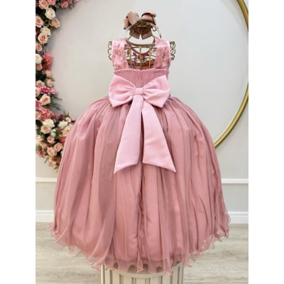 Vestido Infantil Longo Rose C/ Renda Damas Formatura