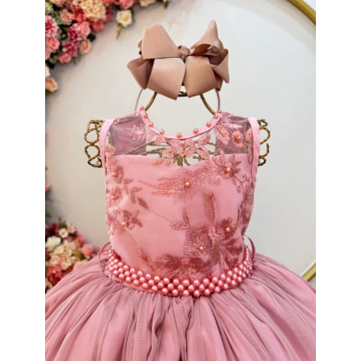 Vestido Infantil Longo Rose C/ Renda Damas Formatura