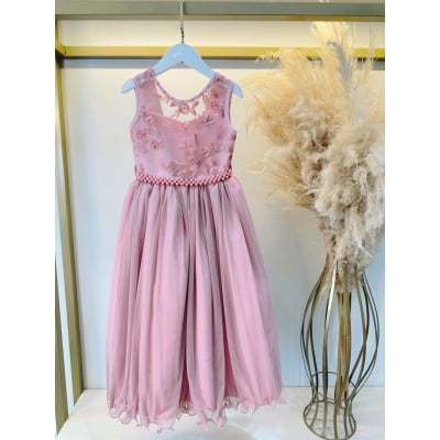 Vestido Infantil Longo Rose C/ Renda Damas Formatura