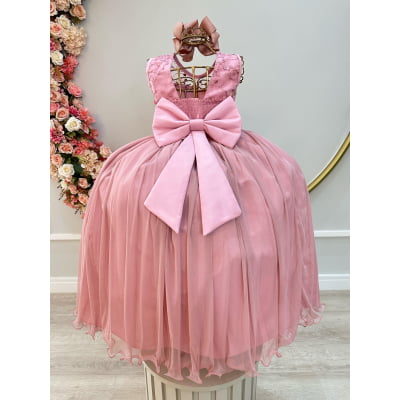 Vestido Infantil Longo Rose C/ Renda e Pérolas Damas