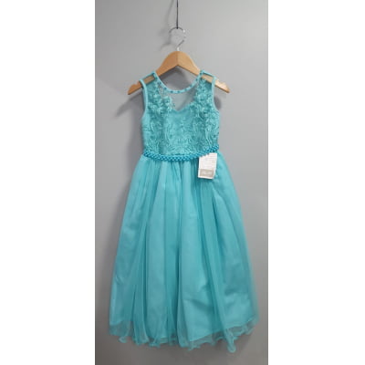 Vestido Infantil Longo Verde C/ Renda e Pérolas Daminhas Vestido Infantil Longo Verde C/ Renda e Pérolas Daminhas