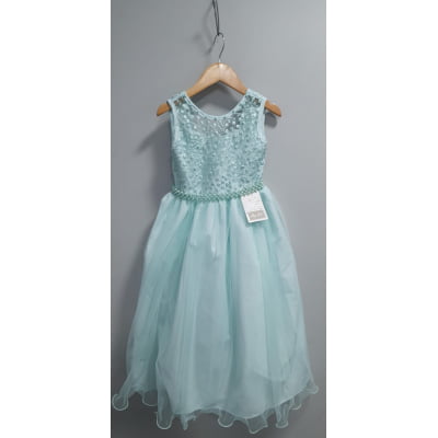 Vestido Infantil Longo Verde Menta Renda e Pérolas Damas Festa