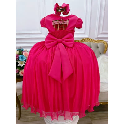 Vestido Infantil Pink Com Busto Nervura e Pérolas Damas