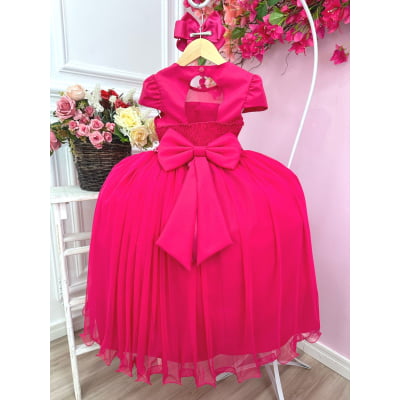 Vestido Infantil Pink Com Busto Nervura e Pérolas Damas
