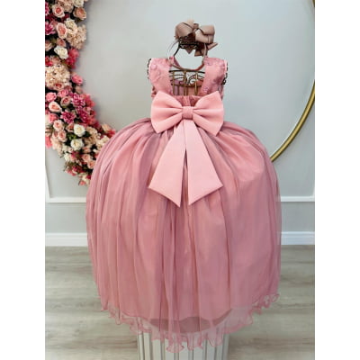 Vestido Infantil Rose C/ Renda e Cinto de Pérolas Damas