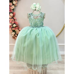 Vestido Infantil Verde Menta Longo Com Renda Casamento