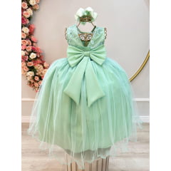 Vestido Infantil Verde Menta Longo Com Renda Casamento