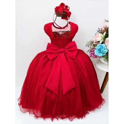 Vestido Infantil Vermelho C/ Renda Luxo e Pérolas Damas