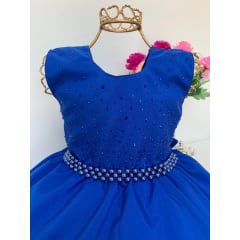 Vestido Infantil Azul Escuro Princesa Luxo Festa Aniversário