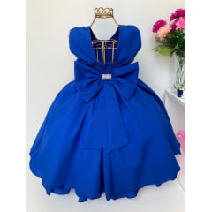Vestido Infantil Azul Escuro Princesa Luxo Festa Aniversário
