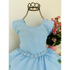 Vestido Infantil Azul Floral Princesas de Luxo Damas