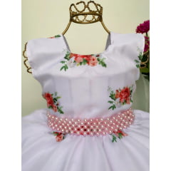 Vestido Infantil Branco Floral Marsala Festa Princesa Luxo