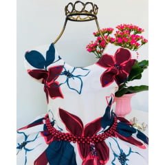 Vestido Infantil Nude Floral Marsala Luxo Princesas Festas