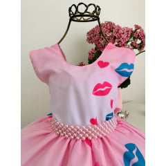 Vestido Infantil Rosa Beijo Amor Luxo Aniversário Festas