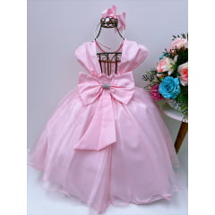 Vestido Infantil Rosa Princesa de Luxo Festas de Aniversário