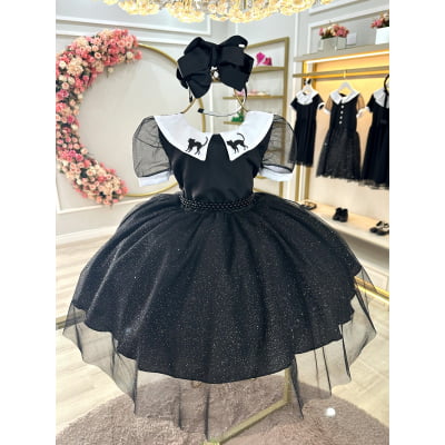 Vestido Fantasia Infantil Preto Wandinha Addams Festas