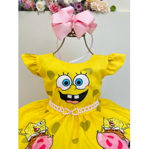 Vestido Infantil Amarelo Turma do Bob Esponja Festas