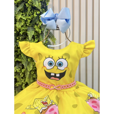 Vestido Infantil Amarelo Turma do Bob Esponja Festas