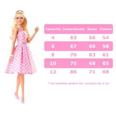 Vestido Infantil Barbie Rosa Xadrez Branco Cinto C/ Fivela