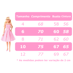 Vestido Infantil Barbie Rosa Xadrez Branco C/ Strass e  Laço