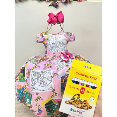 Vestido Infantil Bobbie goods Festas Pinte e Lave + Canetinhas 12 Cores