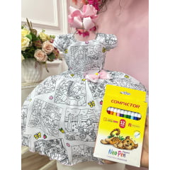 Vestido Infantil Colorir Pinte e Lave + Canetinhas 12 Cores Festas