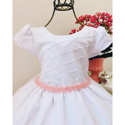 Vestido Infantil Branco Floral Batizados Festas Aniversários