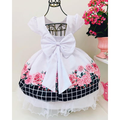 Vestido Infantil Branco Floral Batizados Festas Aniversários