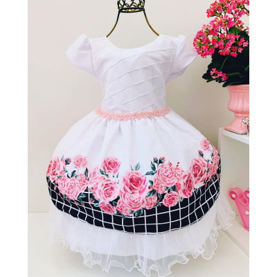 Vestido Infantil Branco Floral Batizados Festas Aniversários