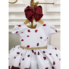 Vestido Infantil Branco Florido Rosas Vermelhas C/ Strass