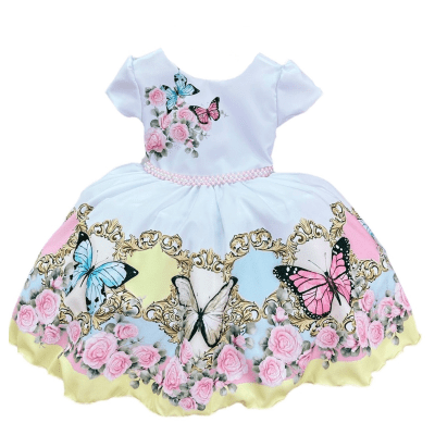 Vestido Infantil Branco Jardim das Borboletas Encantado