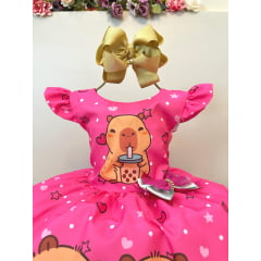 Vestido Infantil Capivara Milk Shake Festas Aniversários