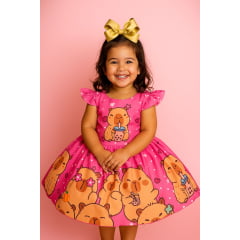 Vestido Infantil Capivara Milk Shake Festas Aniversários