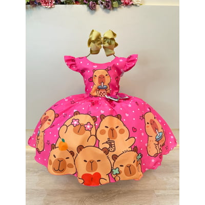 Vestido Infantil Capivara Milk Shake Festas Aniversários