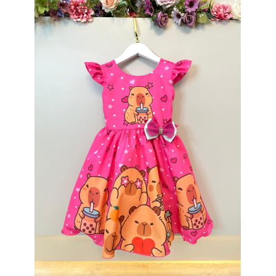 Vestido Infantil Capivara Milk Shake Festas Aniversários