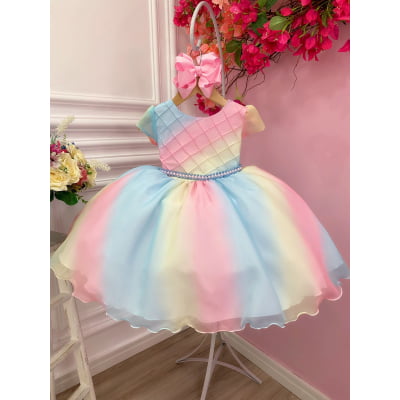 Vestido Infantil Chuva de Amor Bênçãos Com Cinto Pérolas