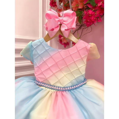 Vestido Infantil Chuva de Amor Bênçãos Com Cinto Pérolas