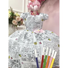Vestido Infantil Livro Colorir Pinte e Lave + Canetinhas 12 Cores Festas