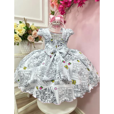 Vestido Infantil Livro Colorir Pinte e Lave + Canetinhas 12 Cores Festas