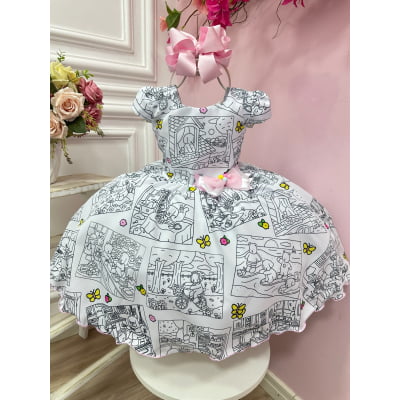 Vestido Infantil Livro Colorir Pinte e Lave + Canetinhas 12 Cores Festas