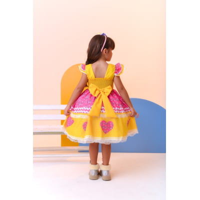 Vestido Infantil Junino Amarelo Colorido Luxo Festas