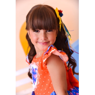 Vestido Infantil Junino Laranja Colorido Luxo Festas