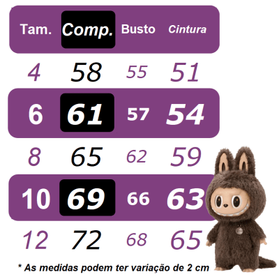 Vestido Infantil Labubu 3D Colorido Festas