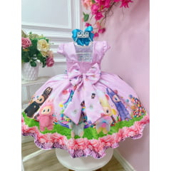 Vestido Infantil Labubu 3D Rosa Colorido Festas