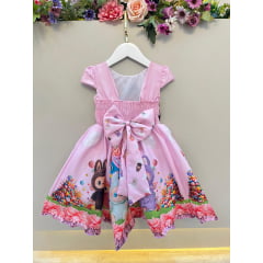Vestido Infantil Labubu 3D Rosa Colorido Festas