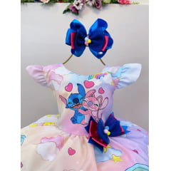 Vestido Infantil Lilo Stitch e Angel Apaixonados Colorido