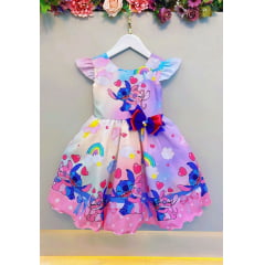 Vestido Infantil Lilo Stitch e Angel Apaixonados Colorido